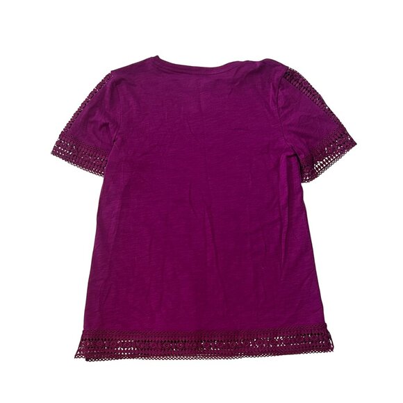 St. Johns Bay Petite PXS Fuchsia Crochet-Trim Short Sleeve Top NWT 1741 - Picture 2 of 6